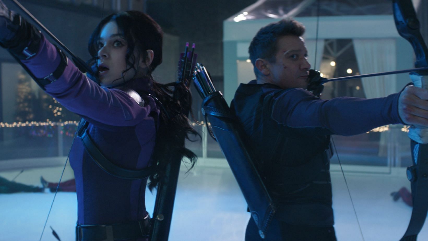 Passing the Mantle: Kate Bishop and Jeremy Renner's Hawkeye team up in the MCU (Image via Marvel Studios)